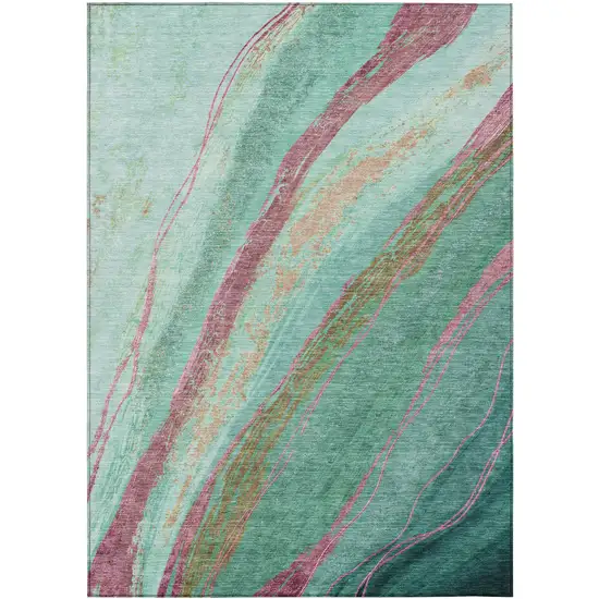 Green Blush And Peach Abstract Washable Indoor Outdoor Area Rug Photo 3