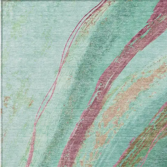 Green Blush And Peach Abstract Washable Indoor Outdoor Area Rug Photo 3