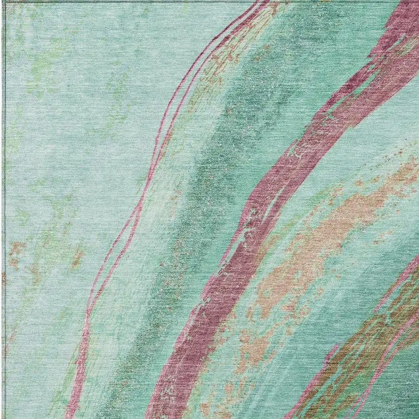 Green Blush And Peach Abstract Washable Indoor Outdoor Area Rug Photo 3