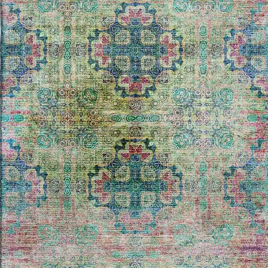 Green Blush And Teal Floral Medallion Washable Area Rug With UV Protection Photo 3