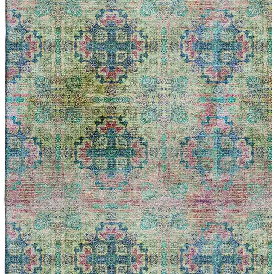 Green Blush And Teal Floral Medallion Washable Area Rug With UV Protection Photo 4