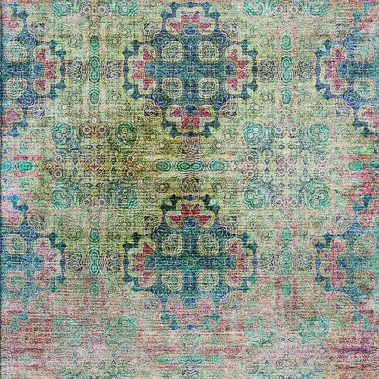 Green Blush And Teal Floral Medallion Washable Area Rug With UV Protection Photo 3