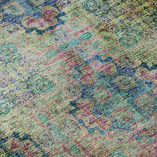 Green Blush And Teal Floral Medallion Distressed Washable Area Rug With UV Protection Photo 9