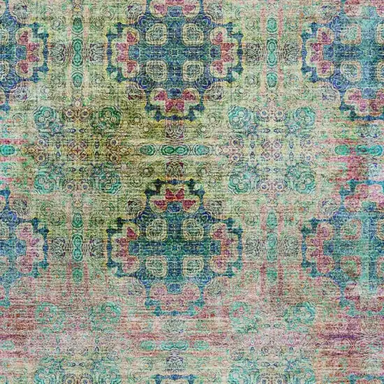 Green Blush And Teal Floral Medallion Washable Area Rug With UV Protection Photo 3