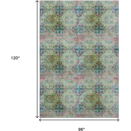 Green Blush And Teal Floral Medallion Washable Area Rug With UV Protection Photo 3