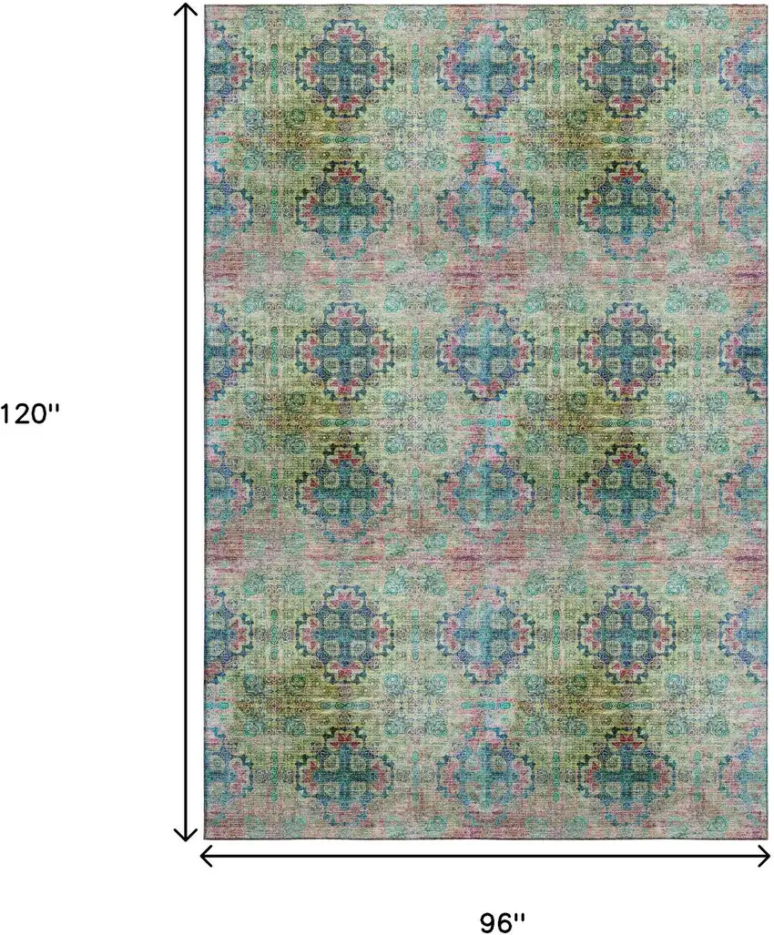 Green Blush And Teal Floral Medallion Washable Area Rug With UV Protection Photo 3