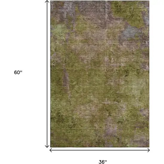 Green Brown And Beige Abstract Washable Area Rug With UV Protection Photo 3