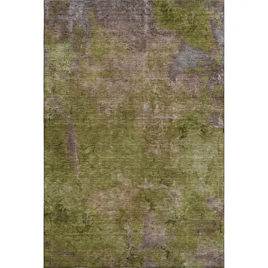 Green Brown And Beige Abstract Washable Area Rug With UV Protection Photo 1