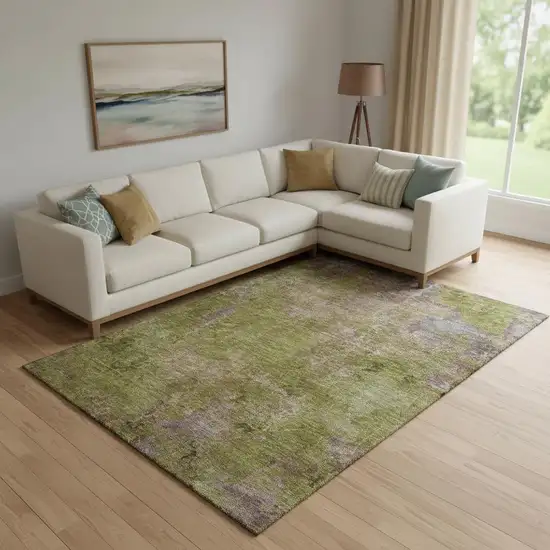Green Brown And Beige Abstract Washable Area Rug With UV Protection Photo 2