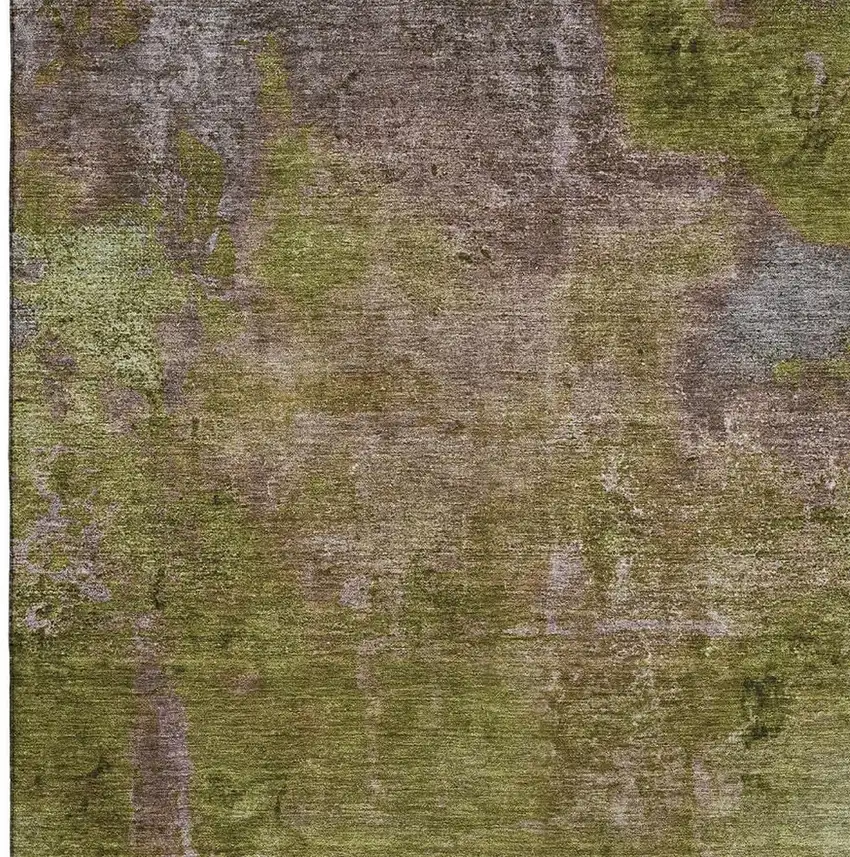 Green Brown And Beige Abstract Washable Area Rug With UV Protection Photo 3
