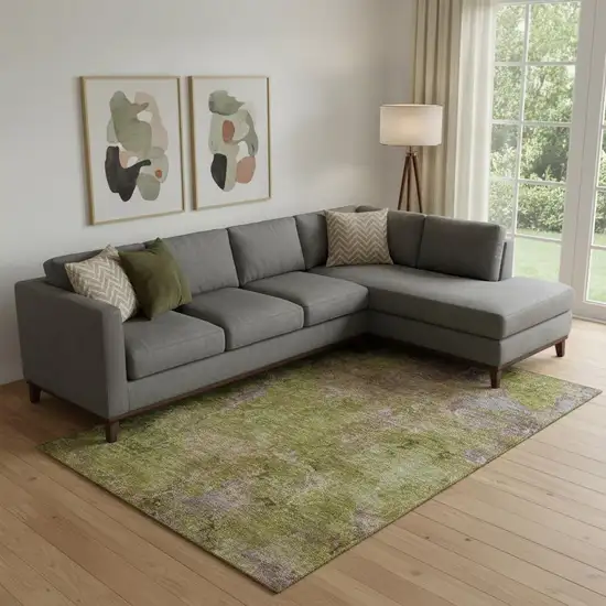 Green Brown And Beige Abstract Washable Area Rug With UV Protection Photo 2