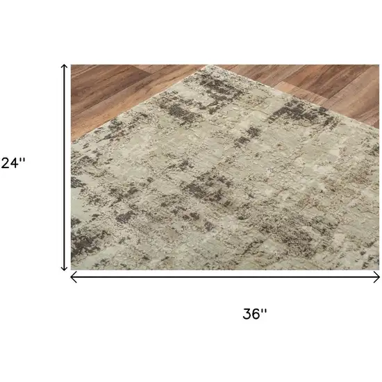 Green Brown And Beige New Zealand Lambs Wool Abstract Hand Carved Handmade Area Rug Photo 6