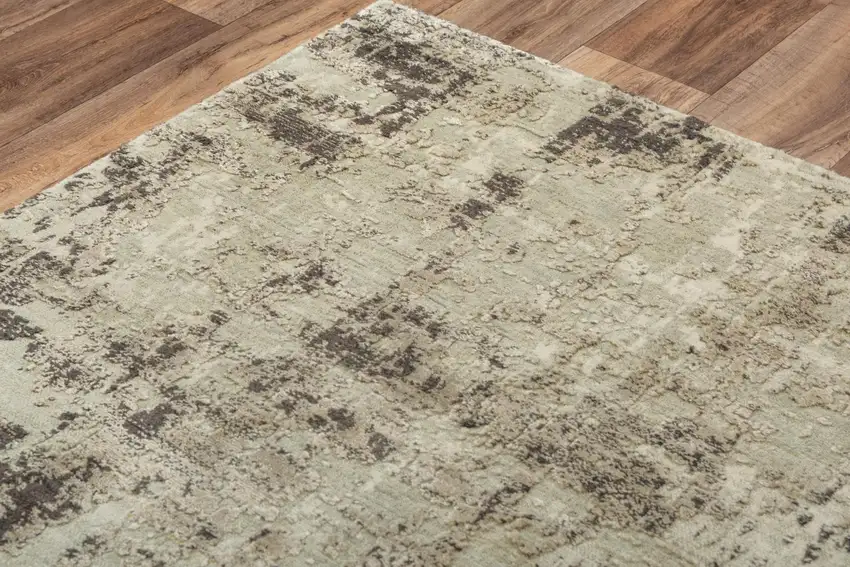 Green Brown And Beige New Zealand Lambs Wool Abstract Hand Carved Handmade Area Rug Photo 1