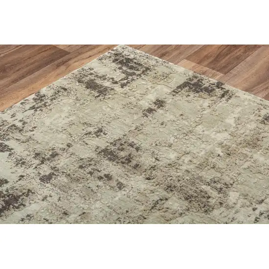 Green Brown And Beige New Zealand Lambs Wool Abstract Hand Carved Handmade Area Rug Photo 1