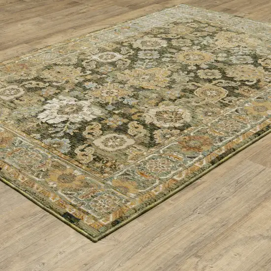 Green Brown And Beige Oriental Area Rug Photo 3