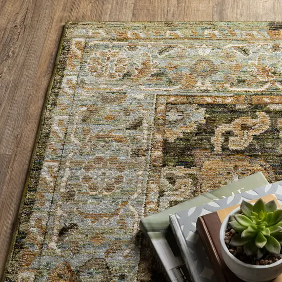 Green Brown And Beige Oriental Area Rug Photo 9