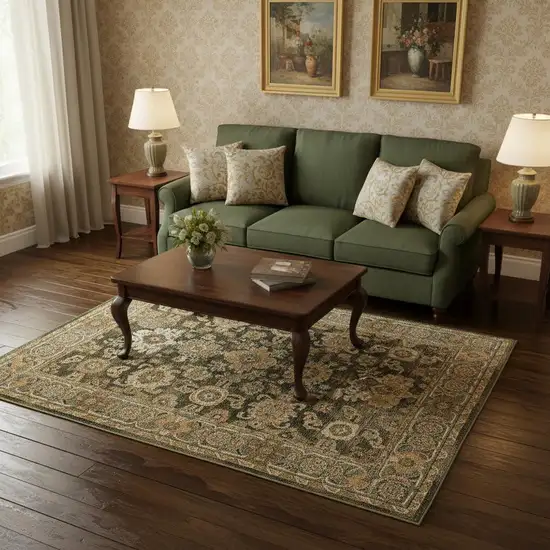 Green Brown And Beige Oriental Area Rug Photo 1
