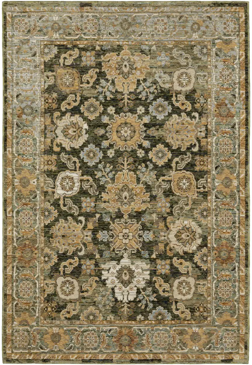 Green Brown And Beige Oriental Area Rug Photo 2