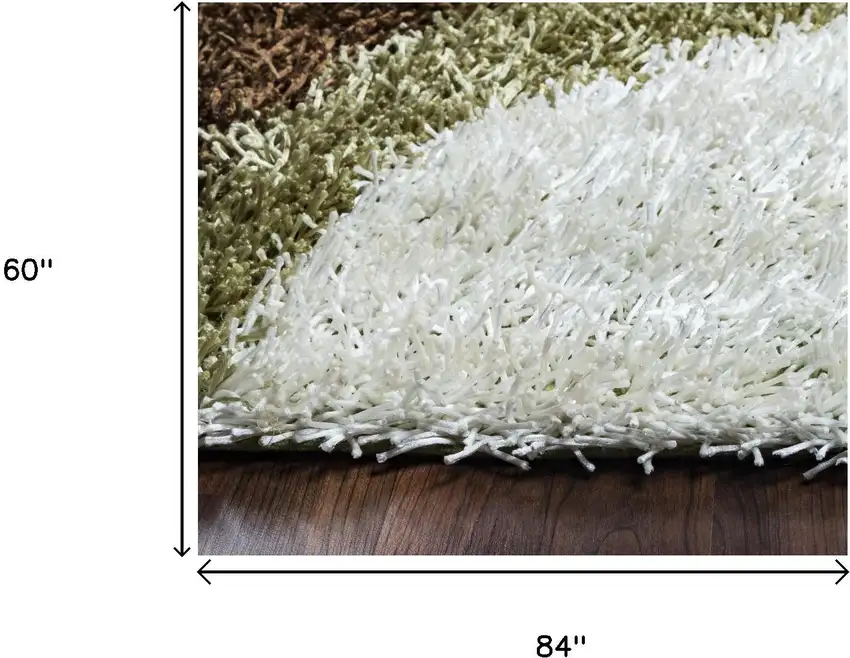Green Brown And Ivory Abstract Shag Hand Tufted Area Rug Photo 6