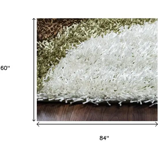 Green Brown And Ivory Abstract Shag Hand Tufted Area Rug Photo 6