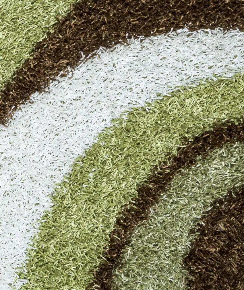 Green Brown And Ivory Abstract Shag Hand Tufted Area Rug Photo 4