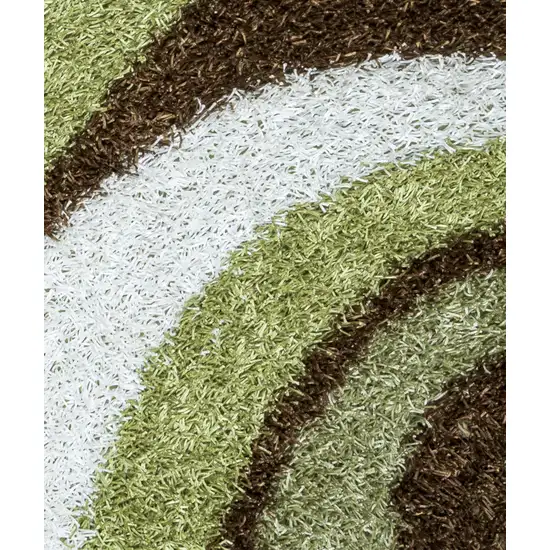 Green Brown And Ivory Abstract Shag Hand Tufted Area Rug Photo 4