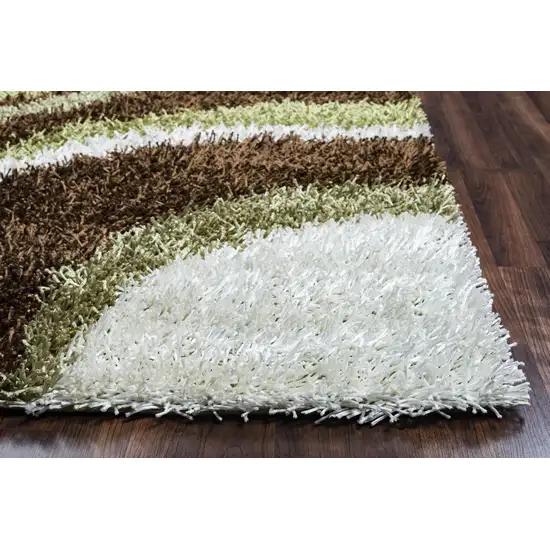 Green Brown And Ivory Abstract Shag Hand Tufted Area Rug Photo 3