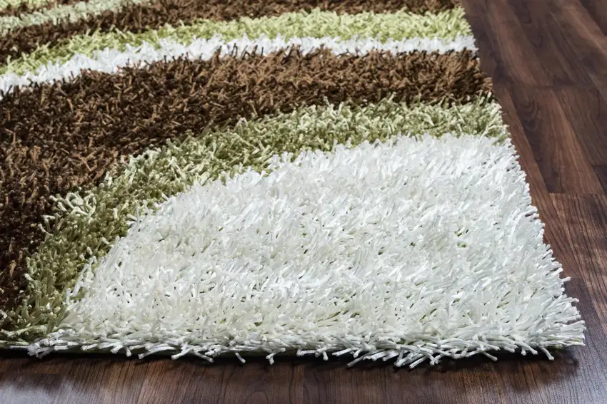 Green Brown And Ivory Abstract Shag Hand Tufted Area Rug Photo 3