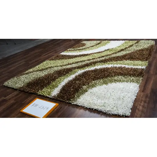 Green Brown And Ivory Abstract Shag Hand Tufted Area Rug Photo 5