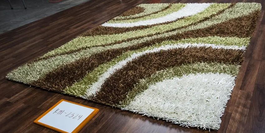Green Brown And Ivory Abstract Shag Hand Tufted Area Rug Photo 5