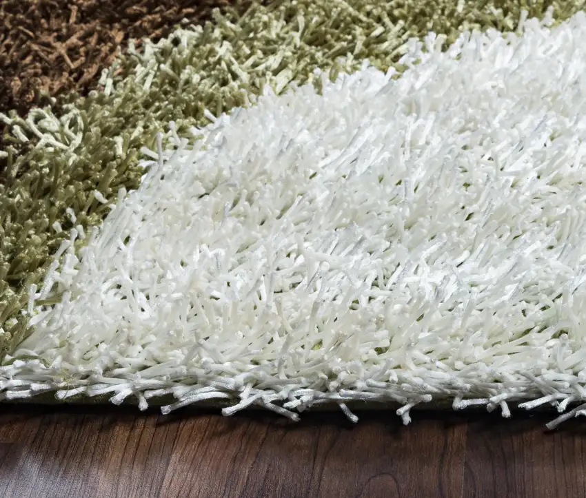 Green Brown And Ivory Abstract Shag Hand Tufted Area Rug Photo 1
