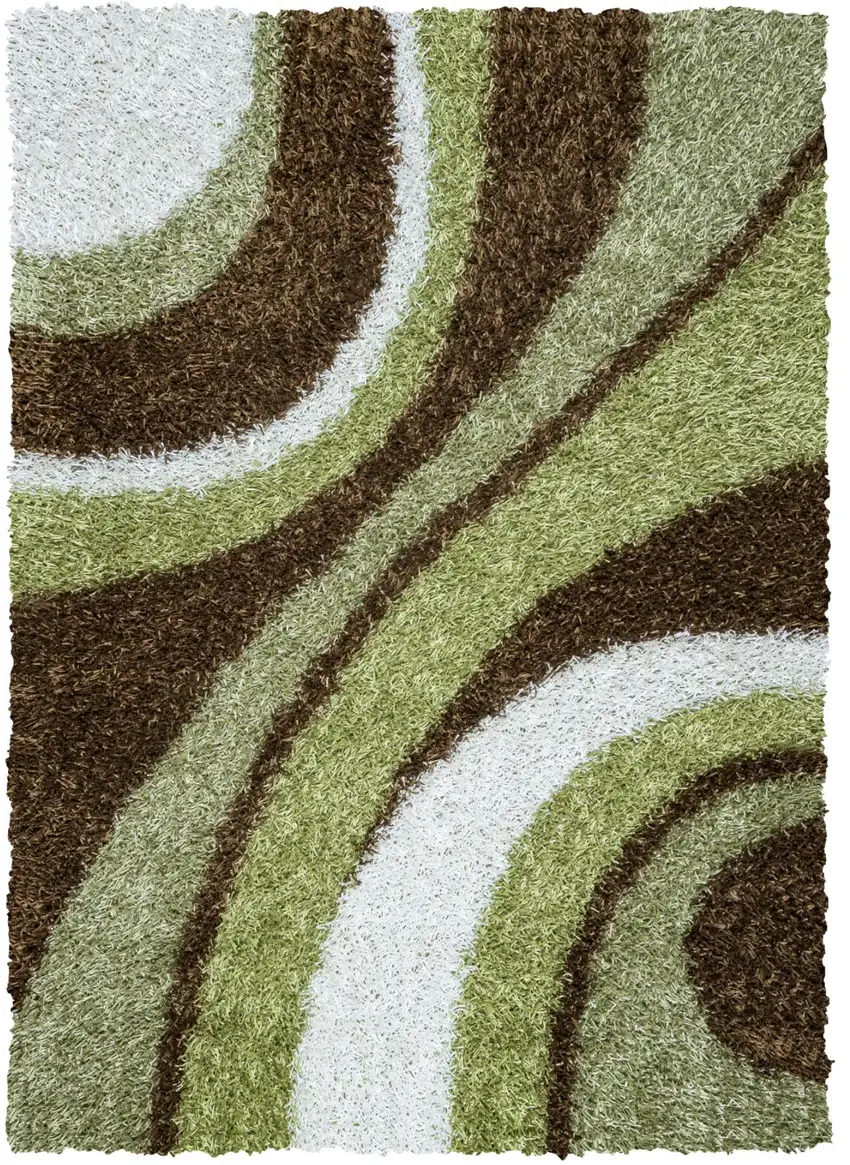 Green Brown And Ivory Abstract Shag Hand Tufted Area Rug Photo 2