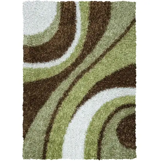 Green Brown And Ivory Abstract Shag Hand Tufted Area Rug Photo 2