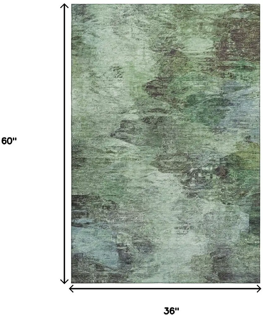 Green Brown And Ivory Abstract Washable Area Rug With UV Protection Photo 3