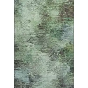 Photo of Green Brown And Ivory Abstract Washable Area Rug With UV Protection