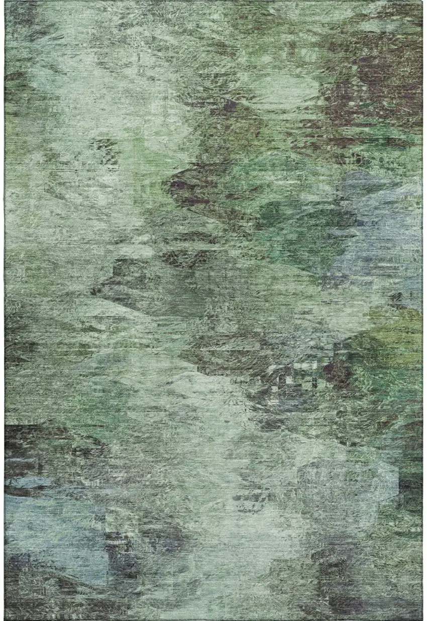 Green Brown And Ivory Abstract Washable Area Rug With UV Protection Photo 1