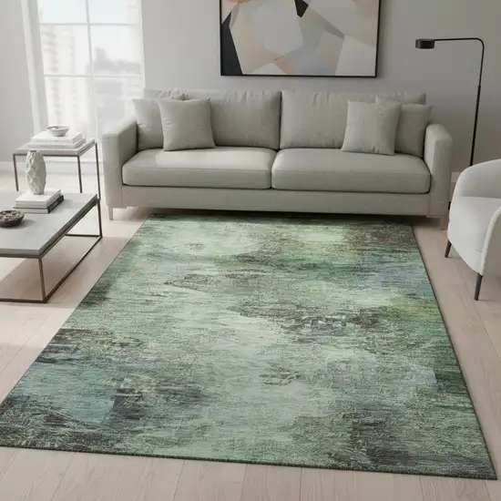 Green Brown And Ivory Abstract Washable Area Rug With UV Protection Photo 2