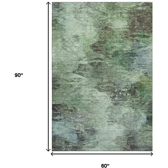 Green Brown And Ivory Abstract Washable Area Rug With UV Protection Photo 3