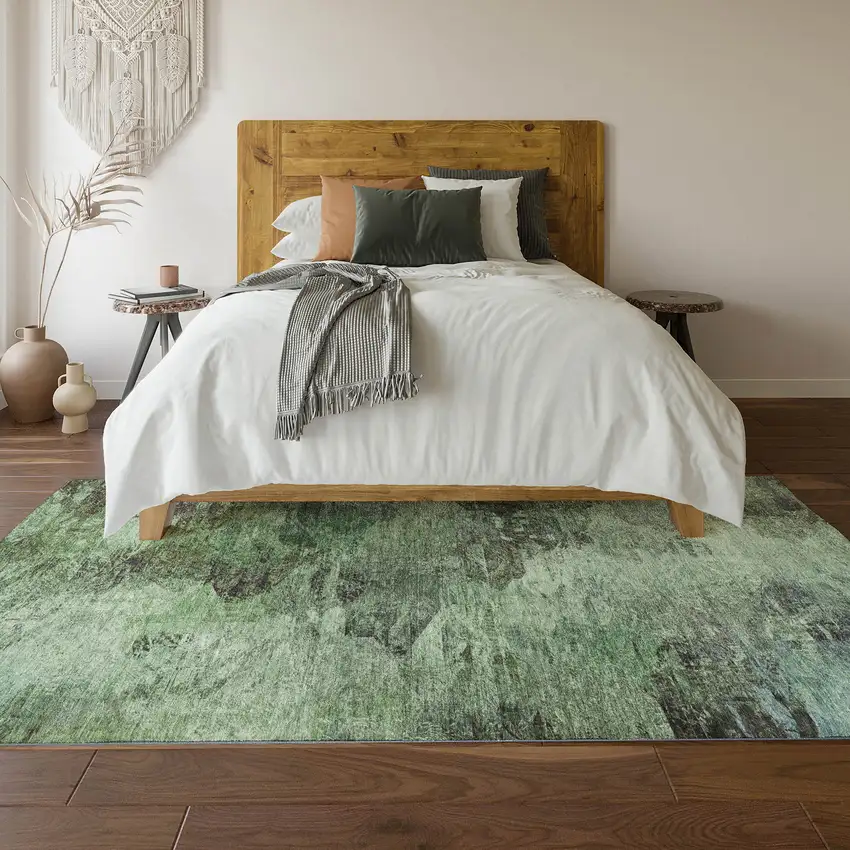 Green Brown And Ivory Abstract Washable Area Rug With UV Protection Photo 6