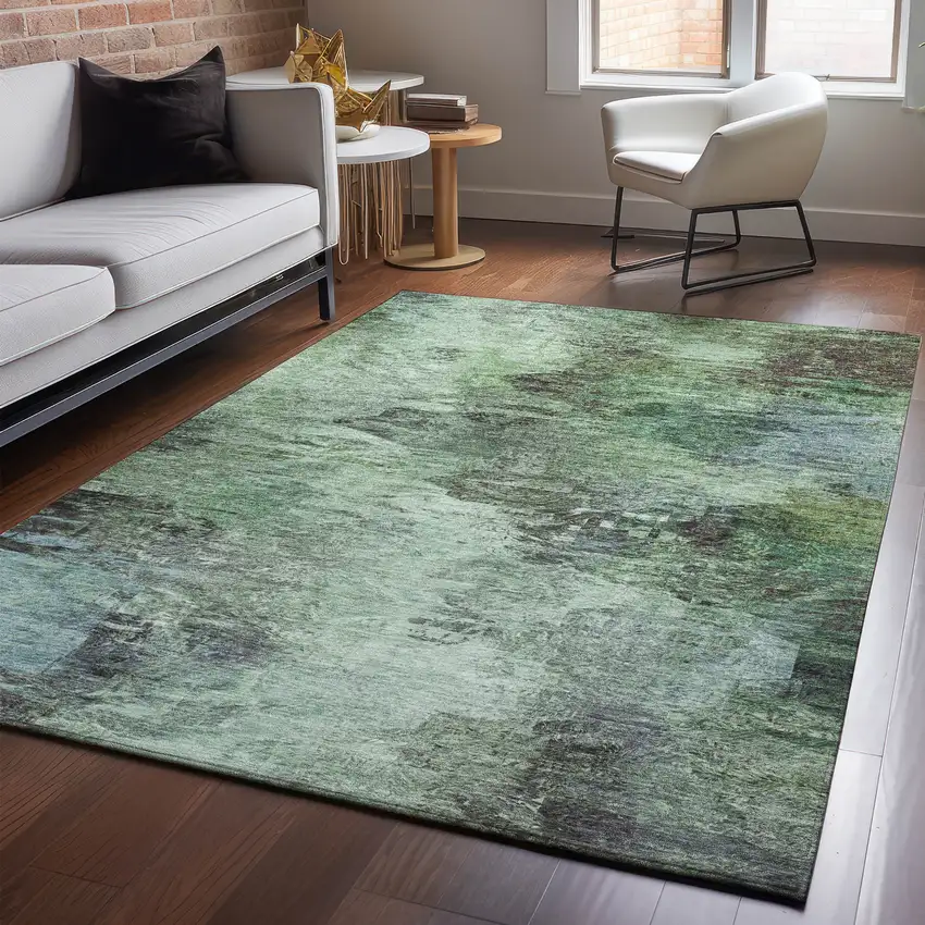 Green Brown And Ivory Abstract Washable Area Rug With UV Protection Photo 3