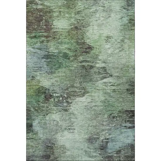 Green Brown And Ivory Abstract Washable Area Rug With UV Protection Photo 3