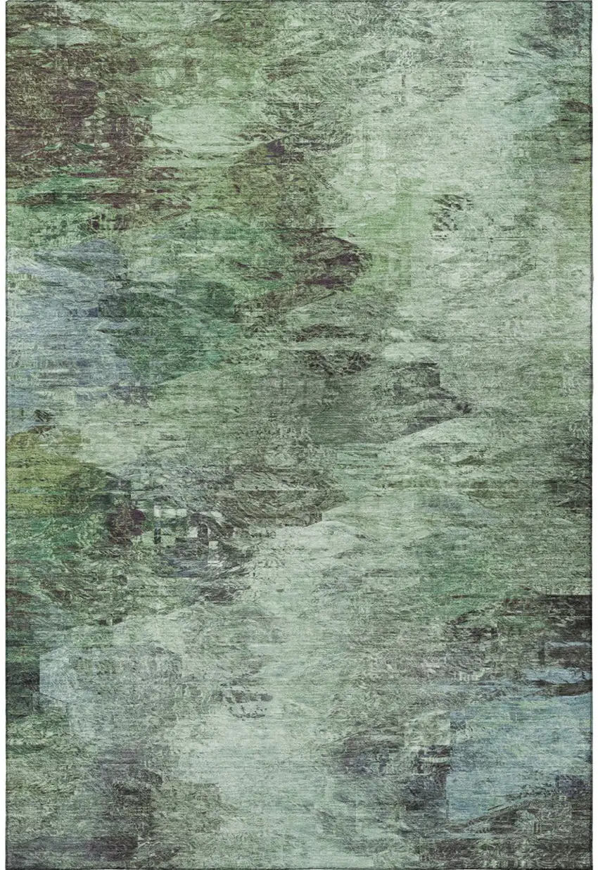 Green Brown And Ivory Abstract Washable Area Rug With UV Protection Photo 3