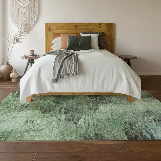 Green Brown And Ivory Abstract Washable Area Rug With UV Protection Photo 5