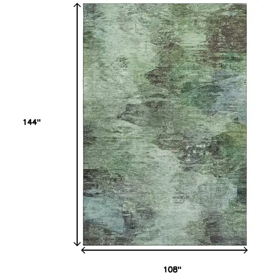 Green Brown And Ivory Abstract Washable Area Rug With UV Protection Photo 6