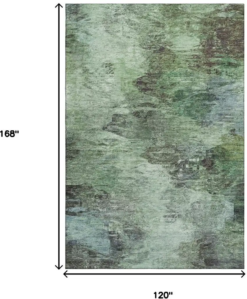 Green Brown And Ivory Abstract Washable Area Rug With UV Protection Photo 6