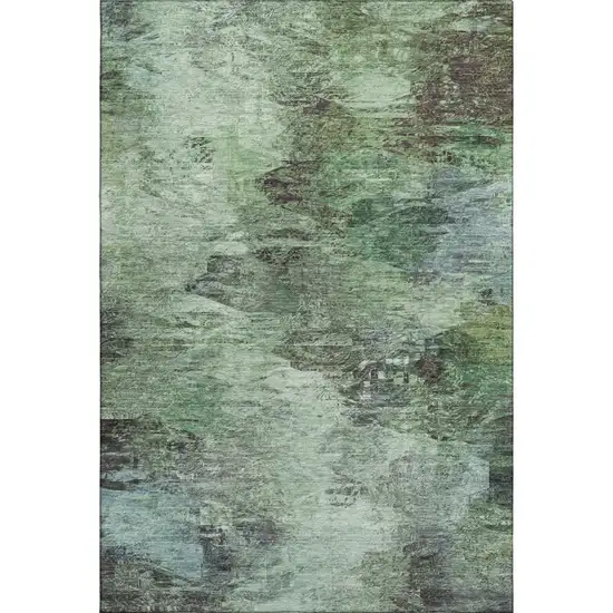 Green Brown And Ivory Abstract Washable Area Rug With UV Protection Photo 1
