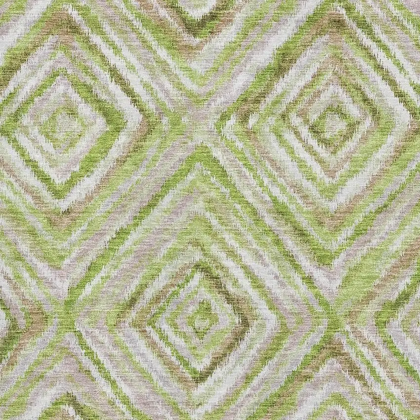 Green Brown And Ivory Geometric Washable Area Rug With UV Protection Photo 3