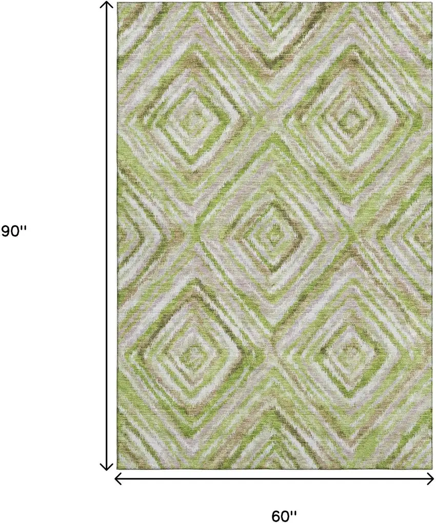 Green Brown And Ivory Geometric Washable Area Rug With UV Protection Photo 3