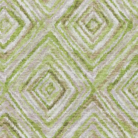 Green Brown And Ivory Geometric Washable Area Rug With UV Protection Photo 3