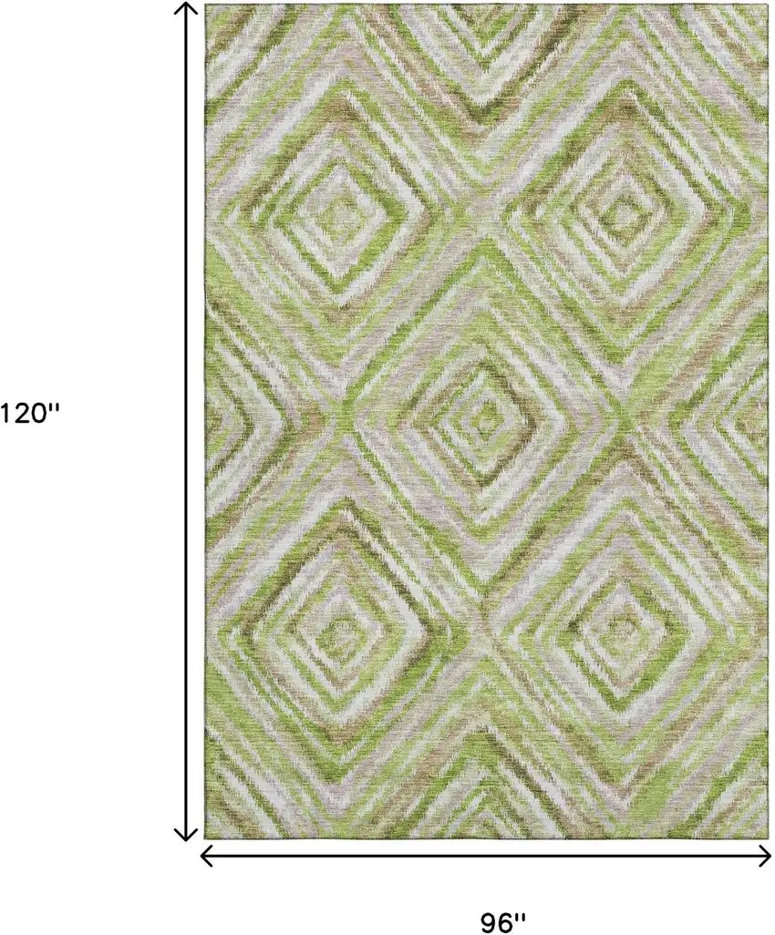 Green Brown And Ivory Geometric Washable Area Rug With UV Protection Photo 3